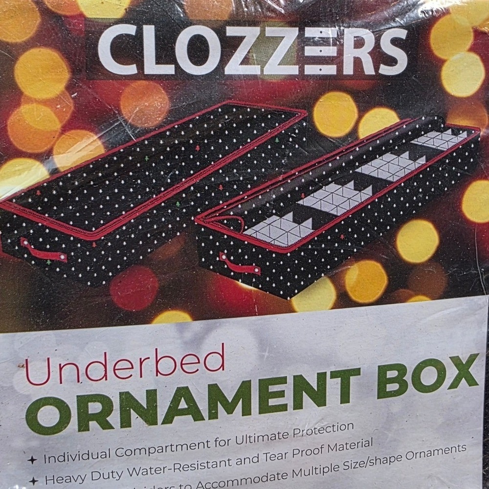 Clozzer Underbed Ornament Box Holiday Storage Bag 128 Ornaments 48x12x6 Black S3
